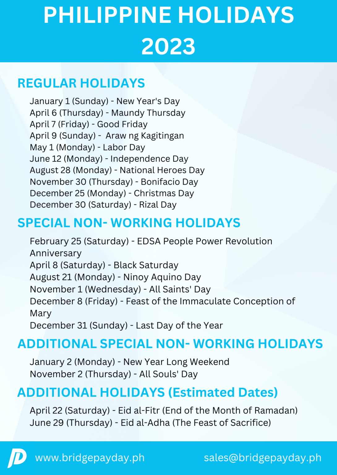 PayDay Philippine Holidays 2023